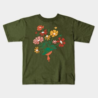 A Hatful of flowers in Green Kids T-Shirt